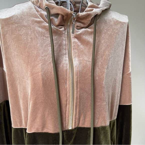 Two toned velour Zara sweatshirt quarter zip hoodie pockets color block size XS - Picture 4 of 9